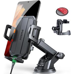 SUUSON Upgraded 3-in-1 Car Phone Holder Mount [Powerful Suction] Phone Mount for Car Dashboard Air Vent Windshield,for All iPhone Android Phone, Charcoal Black