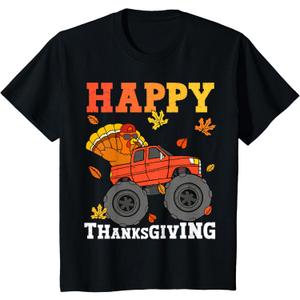Kids Monster Truck Turkey Happy Thanksgiving Kids Toddler Boys T-Shirt, 2T