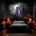 Funny Halloween Ghost On Toilet Canvas Posters Bathroom Ghost Black Cat Wall Art Whimsical Goth Dark Academia Horror Prints Painting For Living Room Bedroom Wall Decor 12x16in Unframed (12L" x 16W", Multi 10)