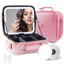 MOMIRA Travel Makeup Bag Cosmetic Bag with Lighted Mirror, Adjustable Brightness in 3 Color Scenarios/Detachable makeup mirror, All-round Upgrade, Waterproof, Gift for Women -Phosphor