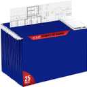 Performore 11X17 Hanging File Folders,1/5 Cut Adjustable Clear Plastic Tabs (25 Pack) Includes White Metal Rod Hangers, Plastic Label Tabs & Label Cards