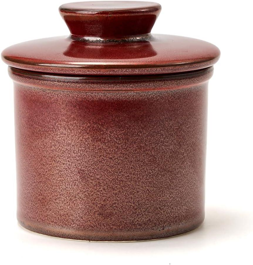 XELA Ceramic Butter Crock, French Butter Dish for Counter, Butter Keeper With Water Line for Fresh Spreadable Butter- Reddish Brown