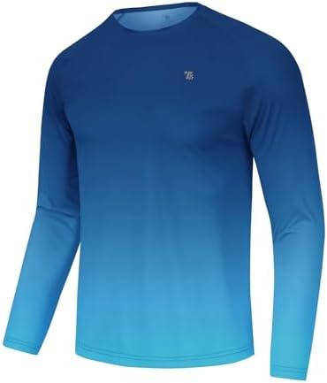 TBMPOY Mens Sun Protection Hiking Shirts Long Sleeve Water UPF 50+ SPF UV Shirts Lightweight Fishing Hiking Swimming S/M, Lake Blue Gradient