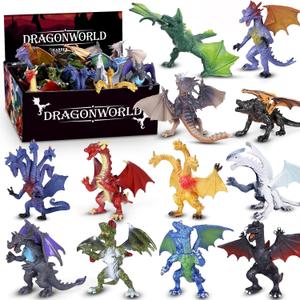 12 Pcs Dragon Toy Set with Gift Box, 4 Inch Realistic Mini Dragon Figures for Kids 3-5, 5-7, Party Favors, Birthday Decorations, Cake Toppers, Collectible Figurines for Boys Girls