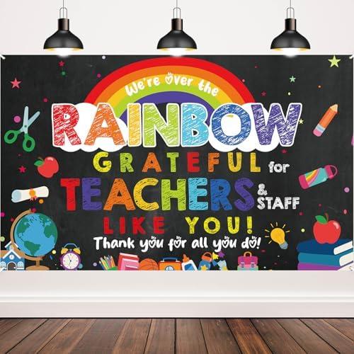 Teacher Appreciation Decorations Banner Backdrop Thank You Teacher Gifts Teacher Staff Appreciation Week Photo Booth Background 71 x 43 Inch, Pack of 3
