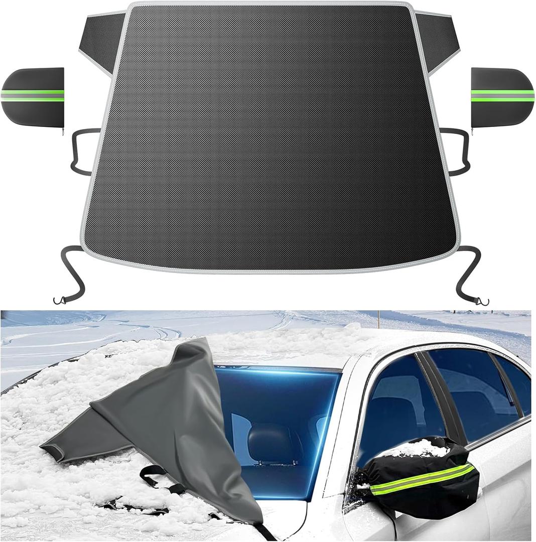 [Upgraded] 7-Layer Car Windshield Snow Cover, [Efficient Winter Protection] Against Snow, Ice, Frost and Water, [Military-Grade Durable] Universal Fit for Cars, SUVs, and Trucks-Medium
