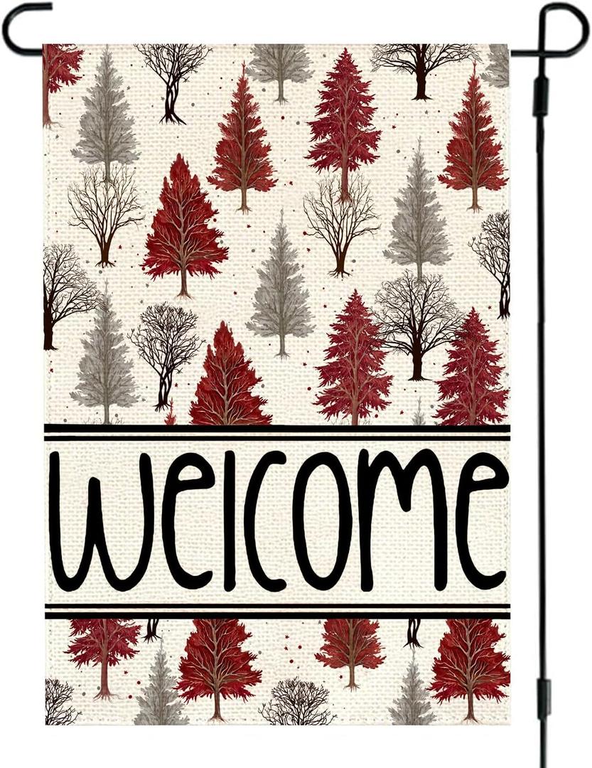Christmas Tree Garden Flag 12x18 Inch Double Sided Outside, Welcome Winter Xmas Holiday Outdoor Seasonal Yard Decoration