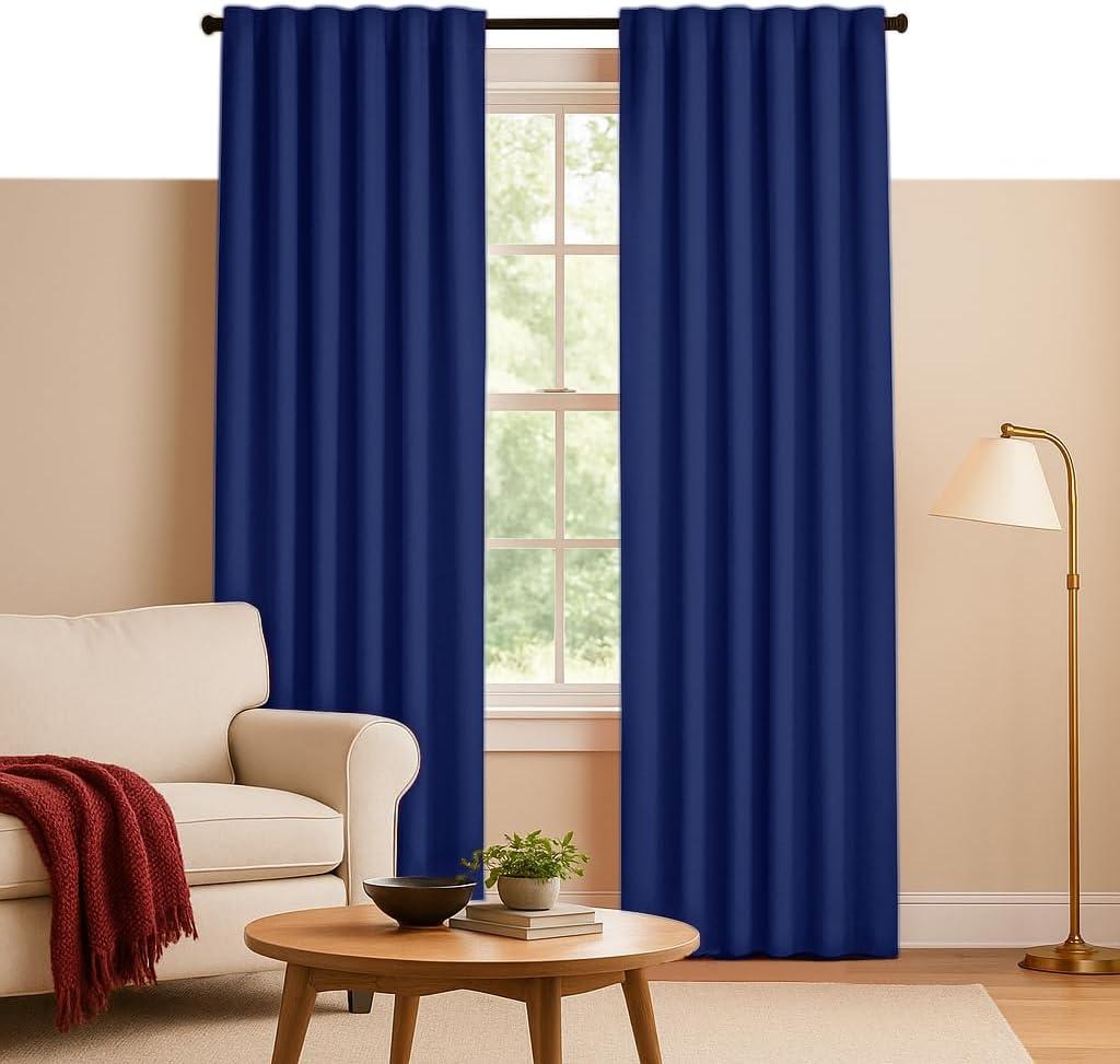 Native Fab Indigo Blue 100% Cotton Curtain Panels 54" W x 84" L, Light Filtering Window Panels for Bedroom, Living Room, Farmhouse Decor