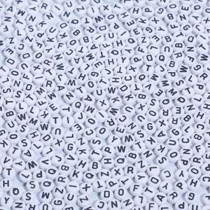 Acrylic Letter Beads Alphabet Black Letters White Round Bead, 47mm 1200pcs, for Friendship Bracelets and Gifts Souvenir Jewelry Making