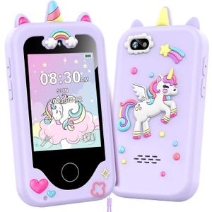 Kids Smart Phone for Girls, Christmas Birthday Gifts for Girls Age 3-10 Kids Toys Cell Phone, 2.8" Touchscreen Toddler Learning Play Toy Phone with Dual Camera, Game, Music Player, 8GB Card Purple
