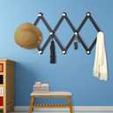 Dseap Expandable Coat Rack (Larger Version) - 24” High, Anti-Slip, Ultra Heavy Duty Wooden Accordian Wall Hanger with 10 Study Peg Hooks for Clothing Hats Jackets Bags, White & Natural