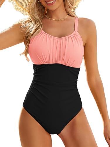 Modest One Piece Swimsuit Women Tummy Control 2025 Long Torso Slimming Bathing Suit Cute Floral Swim Suits, Medi