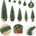 AerWo 5Pcs Mini Christmas Trees - Flocked Bottle Brush Trees With Wooden Bases for Tabletop Decor, Winter Holiday Table Decorations, Village Crafts