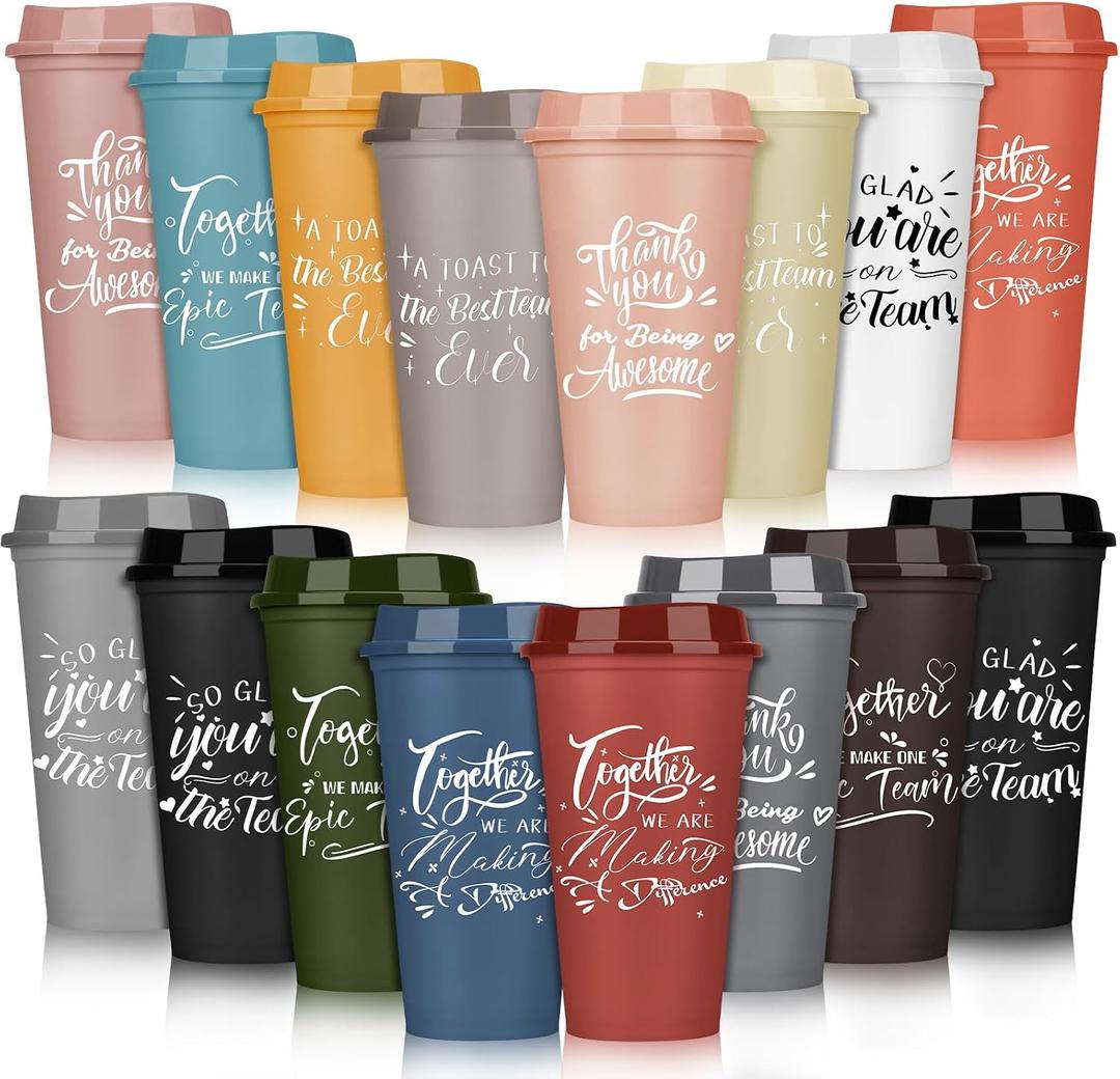 Pickmesh 15 Pcs Employee Appreciation Gifts Bulk Cna Week 16 oz Plastic Tumblers with Lids Graduation Teacher Appreciation Gifts Reusable Coffee Cups for Staff Volunteer Coworker Team (Varicolored)