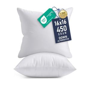Utopia Bedding 16x16 Pillow Inserts, Set of 2, White – Indoor Decorative Throw Pillows for Bed, Sofa & Couch – Soft, Supportive & Fluffy Cushion Inserts