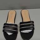 MOAILAOZI Women's Flat Sandals Pleated Leather & Rhinestone Strappy Slides With Soft Memory Foam Insole, Beach Leather Slippers for Summer Vacation (8, Black)