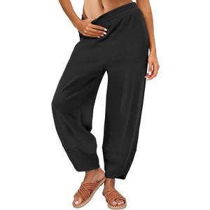 Caracilia Women Barrel Wide Leg Pants Casual Elastic Waist Loose Comfy Spring Vacation Travel Baggy Lounge Sweatpants (X-Large, Black)