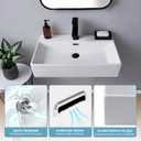 24"x14"Wall Mount Sink,Small Wall Mounted Bathroom Sink,Wall Hung Ceramic White Rectangular Floating Wash Hand Basin Small Bathroom Sink Lavatory Vanity With Single Faucet Hole and Overflow