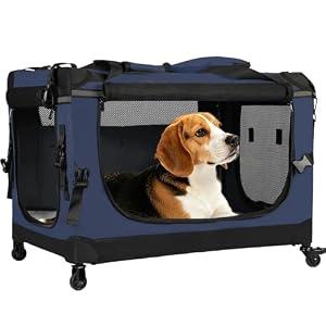 PEGIC 30" Collapsible Rolling Dog Crate, Detachable Wheel Pet Carrier for Medium Dogs Up to 44 lbs, Soft-Sided Travel Kennel with Mesh Windows, Foldable for Car, Vet Visits & Road Trips, Indoor Use | 30.0"L x 21.0"W x 21.0"H