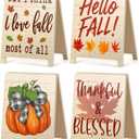 4Pcs Hello Fall Decorations for Home Thanksgiving Decor Desk Sign Gifts for Coworkers Friends I Love Fall Most Of All Thankful Blessed Plaque for Farmhouse Garden Yard Autumn Decor White Elephant Gift