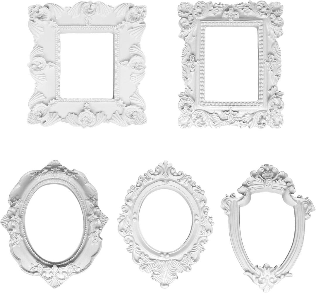 5Pcs White Small Picture Frames Mini Vintage Frames Picture Frame Vintage for DIY Photo(Small, 3-5 inch)