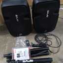 Pyle Wireless Portable PA System Kit - 1800W Peak, Bluetooth Compatible, Active + Passive Pair For Indoor / Outdoor Sound, Multiple Inputs-USB SD AUX XLR RCA, Comes With 2 Stands, Wired Mic, Remote