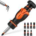 HORUSDY Magnetic Portable Screwdriver Bit Set: 8-in-1 Ratcheting Screw Driver Includes 1/4Bit Driver Holder, 7 Screwdriver Bits with Phillips, Slotted, Square, Hex, for Garage & Daily Repair