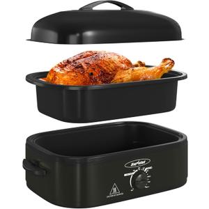 Sunvivi 14-Quart Electric Roaster Oven with Self-Basting Lid, Turkey Roaster Oven with Removable Pan and Rack, Stainless Steel, Black Sunvivi 14-Quart Electric Roaster Oven with Self-Basting Lid, Turkey Roaster Oven with Removable Pan and Rack, Stainless Steel, Black