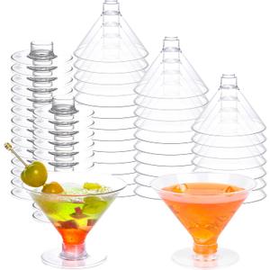 50 Pack Disposable Plastic Martini Glasses for Parties, 5 Oz Crystal Clear Cocktail Cups for Wedding Party Bowl Wine Ice Cream Fruit, Bars and Home Entertainment | Crystal Clear & Lightweight