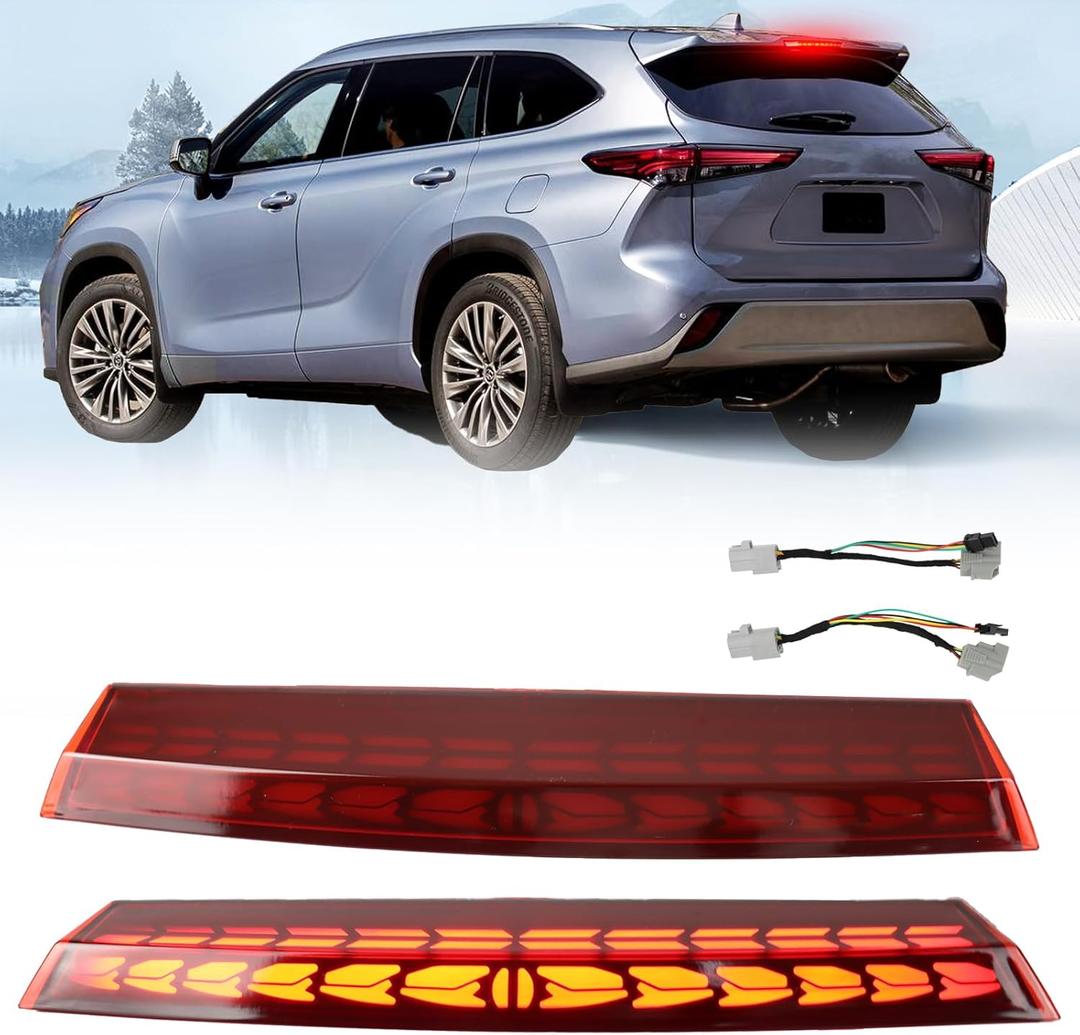 Smoked Lens 3rd Brake Light DRL Compatible With Toyota Highlander 2021-2025 Rear Center Roof High Mount LED Third Brake Lamp,Smoked LED Tail lights Rear Turn Signal lamp (RED HOUSING)