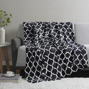 Madison Park Ogee Lightweight Throw Blanket Premium Microlight Design Spread, Oversize, Ultra Soft, Cozy Living Room Couch, Sofa, Bed, 60"x70" Black Plush Throw