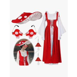Zoooyawn Renaissance Mushroom Medieval Costume with Hat Sunglasses Dangle Earrings Women Victorian Fairy Dress Cosplay L-XL