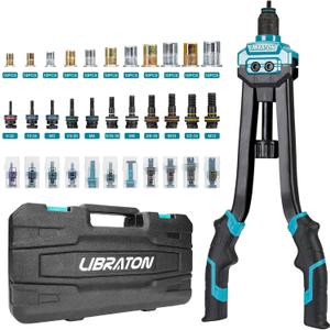 LIBRATON 16" Rivet Nut Tool, Rivet Nut, Hand Rivet Nut Setter with 110PCS Rivet Nuts, 11PCS Metric & SAE Interchangeable Mandrels and Carrying Case, Easy Replace