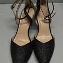 mysoft Women's Pumps Shoes Pointed Toe Kitten Low Heels Stiletto Ankle Strap Closed Toe Wedding Party Dress Sandals Black Glitter 8.5