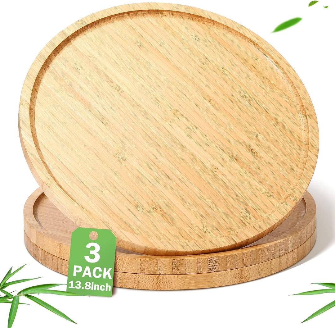 Meanplan 3 Pcs Charcuterie Board Bulk Round Wood Trays Bamboo Serving Platter with Rim Polished Wooden Vegetable Platter for Holding Fruit Bread Pizza Party Decor (13.8 Inch)