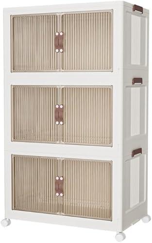 CTSNSLH 102Qt Large Storage Bins with Lids Organization and Storage Stackable Collapsible Plastic Closet Organizers and Storage Organizer Large Size Folding Storage Box Containers with Wheels, 3 Tier