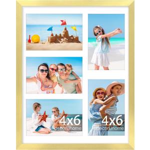decorUhome 11x14 Picture Frames Collage Wall Decor, Display 5Pcs 4x6 Photos with Mat or 1Pcs 11x14 Unmatted, 5 4x6 Collage Picture Frames for Wall Mounting, Gold