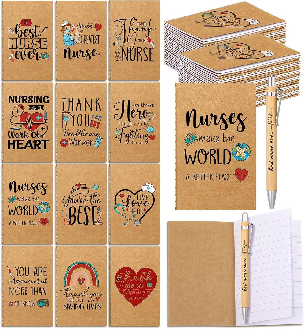 Resurhang 24 Sets CNA Week Gifts Bulk 2026 National Nursing Assistants Week Gifts 24 Pcs A6 Kraft Notebooks with Ballpoint Pen for CNA RN Nursing Student Graduation Assistant Coworker Office Essential