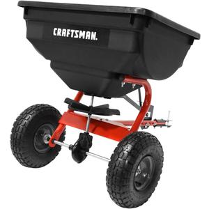 CRAFTSMAN Universal Tow Behind Broadcast Spreader for Seed, Fertilizer, and Ice Melt, 85 lb Capacity with Direct Rod Flow Control