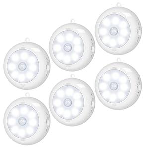 BLS Motion Sensor Light Indoor, Wireless LED Night Light, Under Cabinet Lighting, Battery Powered Puck Lights for Closet, Kitchen, Stairs, Wall, AA Battery Operated, Stick on, Dimmable, White, 6 Pack