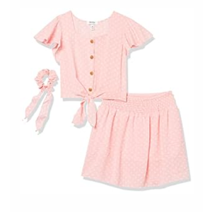 Speechless Girls' Tie Front Top and Short Skirt Set, Pink/ White Polka Dots, 16