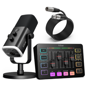 FIFINE Gaming Equipment Bundle, Dynamic XLR/USB Gaming Microphone Set with Streaming Audio Mixer for Podcast Recording Video Vocal, RGB Gamer Set with Volume Fader/XLR Interface for PCAmpliGame KS5