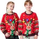 JOYIN Ugly Christmas Sweater Women Men Couples, LED Light Up Ugly Christmas Sweater Kids 2025 Reindeer(Red