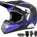 DOT Approved Kid Dirt Bike Helmet Youth Motocross Helmets (Blue L)