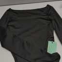 Women's Scoop Neck High Cut Long Sleeve Bodysuit Double Lined Sexy Body Suits Tops (All Black, XS)