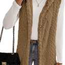 ZAFUL Long Vest for Women Sleeveless Button Down Plush Hooded Vest Winter Outerwear Vest Coat