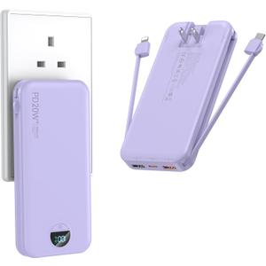 Portable Charger with Wall Plug, 10000mAh USB C Power Bank Fast Charging, External Battery Pack with Built in Cables, Digital Display, 5 Output 4 Input for iPhone Android Cell Phone Tablet