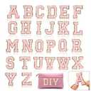 26 Piece Self Adhesive Chenille Letter Patches Varsity Letter Patches A-Z Glitter Iron on Alphabet Patches for Clothing Jeans Backpacks Hat DIY Supplies (Pink)