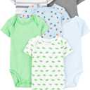 Simple Joys Baby Boy's 6-pack short sleeve original bodysuits Shirt, Blue/ Grey, 18 Months
