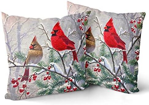 Giwawa Red Bird Throw Pillow Covers Set of 2 Sparrow Couch Pillow Cases Square Cotton Cushion Cover for Home Bed Sofa Decorative 18x18 Inch